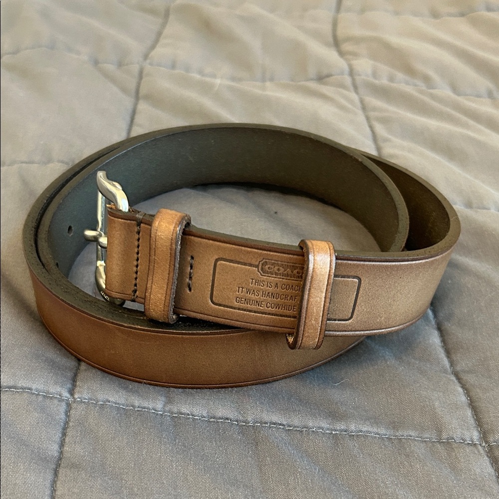Coach Men's Genuine Leather Roller Buckle Belt Size 36 Tan Cowhide